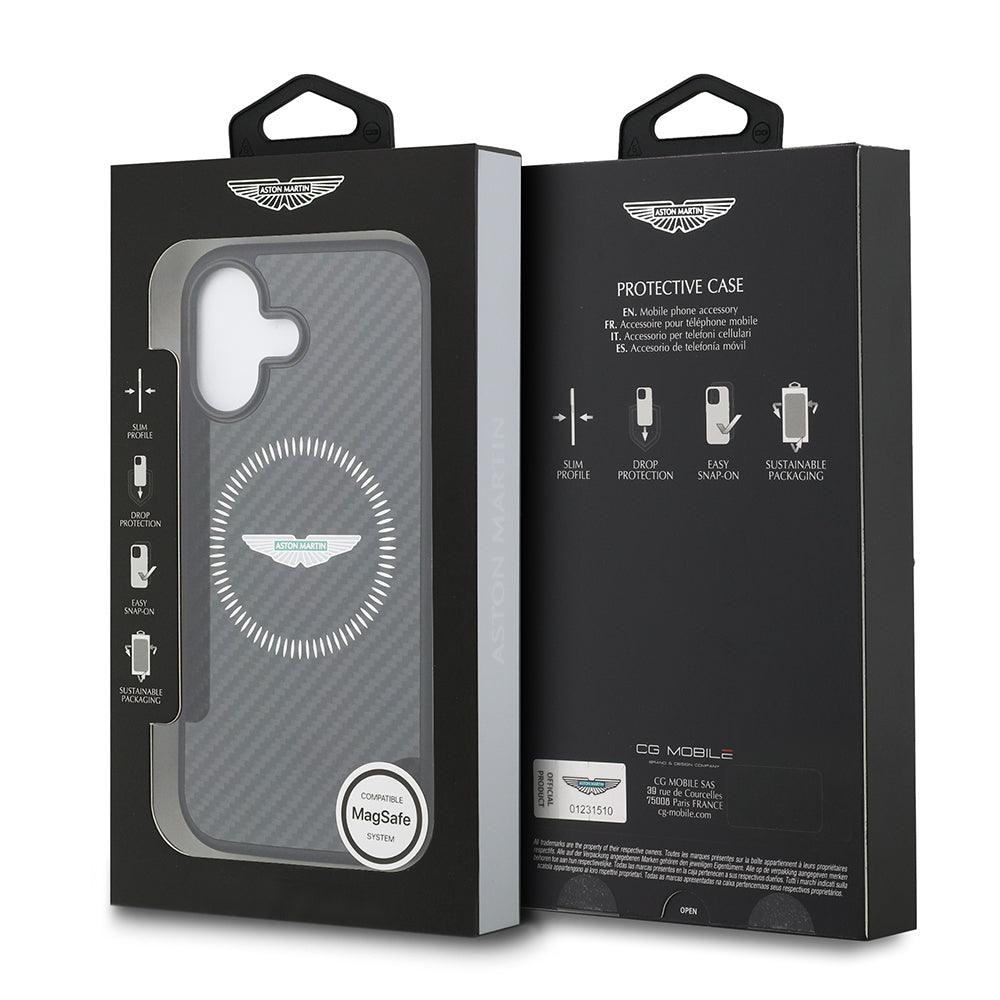 Apple iPhone 17 Kılıf Aston Martin Orjinal Lisanslı M-safe Şarj Özellikli Karbon Fiber Kevlar Kapak Siyah