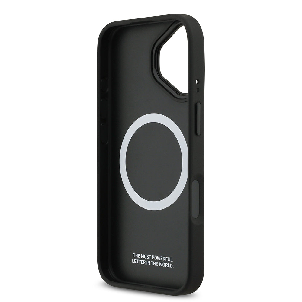 Apple iPhone 17 Kılıf BMW Orjinal Lisanslı M-safe Şarj Özellikli Deri Arka Yüzey Metal Logolu Delikli Şerit Tasarımlı Kapak Mavi