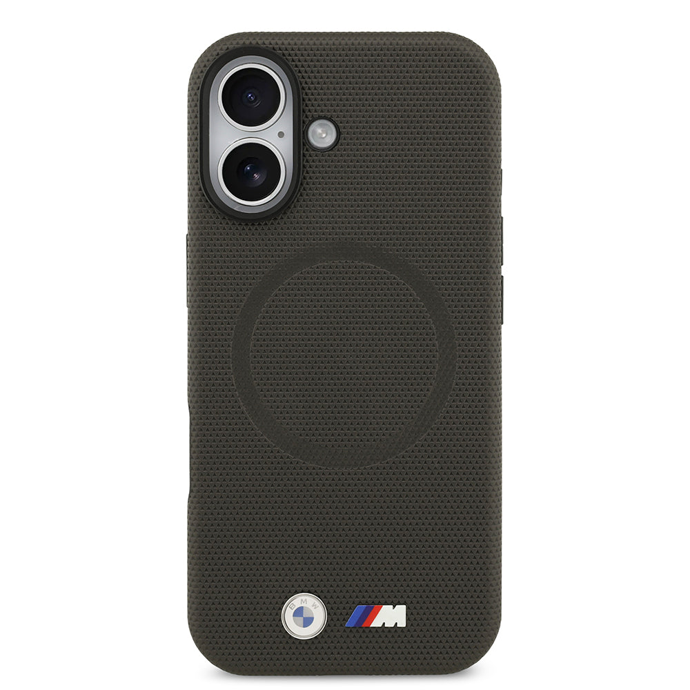 Apple iPhone 17 Kılıf BMW Orjinal Lisanslı M-safe Şarj Özellikli Metal Logolu Delikli M Dizayn Deri Kapak Füme