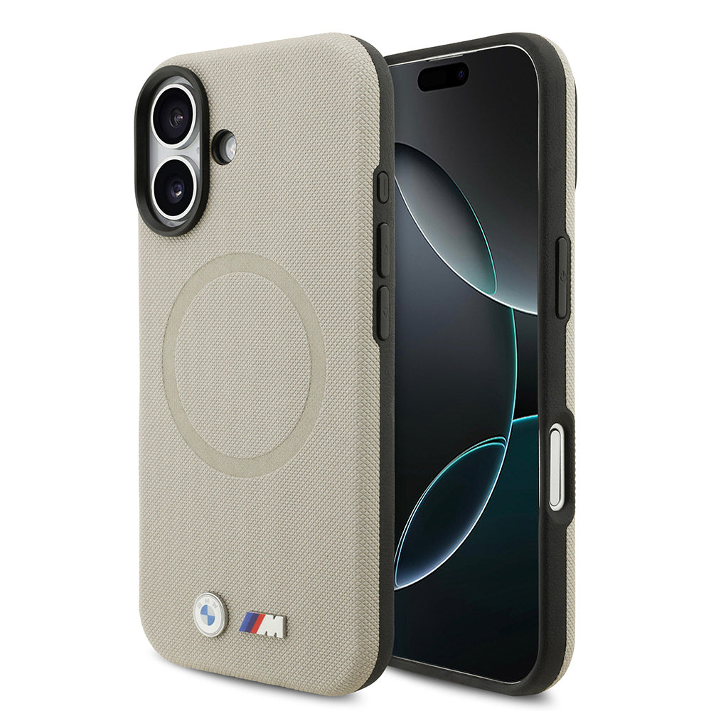 Apple iPhone 17 Kılıf BMW Orjinal Lisanslı M-safe Şarj Özellikli Metal Logolu Delikli M Dizayn Deri Kapak Gri