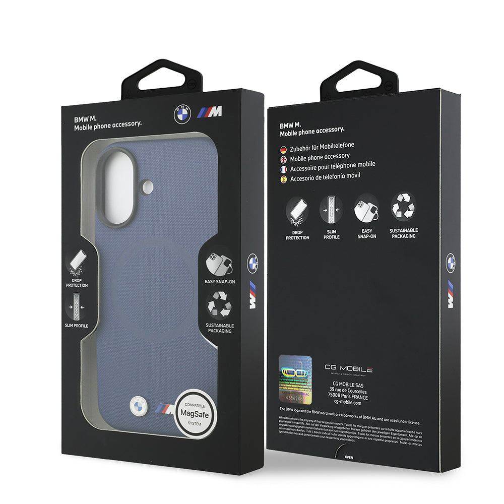 Apple iPhone 17 Kılıf BMW Orjinal Lisanslı M-safe Şarj Özellikli Metal Logolu Delikli M Dizayn Deri Kapak Lacivert