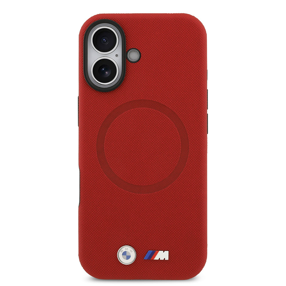 Apple iPhone 17 Kılıf BMW Orjinal Lisanslı M-safe Şarj Özellikli Metal Logolu Delikli M Dizayn Deri Kapak Kırmızı