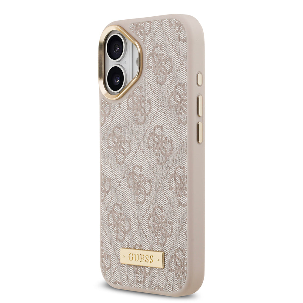 Apple iPhone 17 Kılıf Guess Orjinal Lisanslı M-safe Şarj Özellikli 4G Desenli PU Metal Plaka Klasik Logolu Kapak Siyah