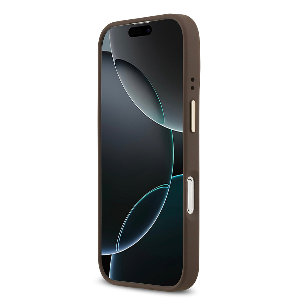 Apple iPhone 17 Kılıf Guess Orjinal Lisanslı M-safe Şarj Özellikli 4G Desenli PU Metal Plaka Klasik Logolu Kapak Pembe