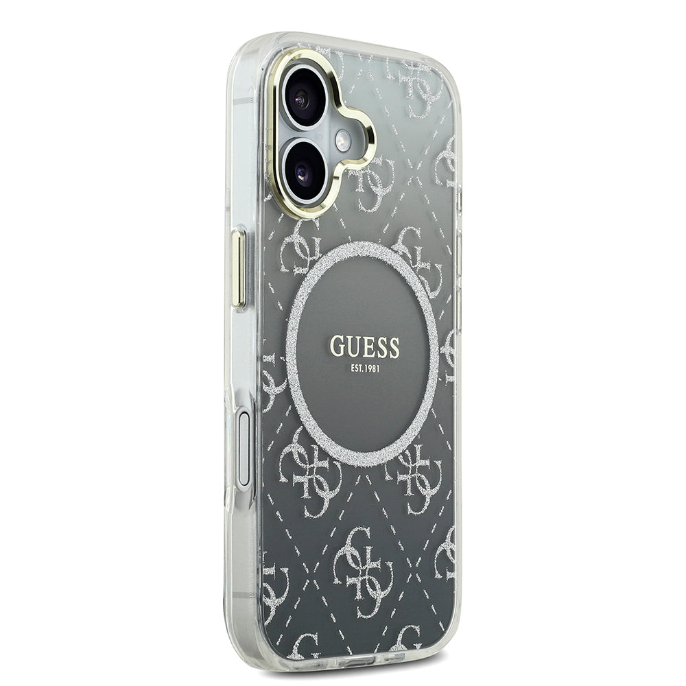 Apple iPhone 17 Kılıf Guess Orjinal Lisanslı M-safe Şarj Özellikli 4G Desenli Simli Silikon Kapak Pembe