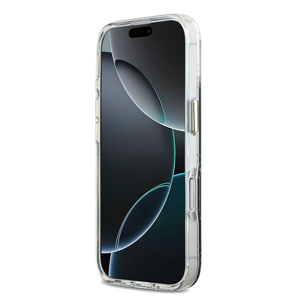 Apple iPhone 17 Kılıf Guess Orjinal Lisanslı M-safe Şarj Özellikli 4G Desenli Simli Silikon Kapak Gri