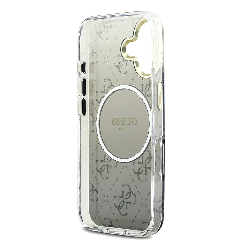 Apple iPhone 17 Kılıf Guess Orjinal Lisanslı M-safe Şarj Özellikli 4G Desenli Simli Silikon Kapak Pembe