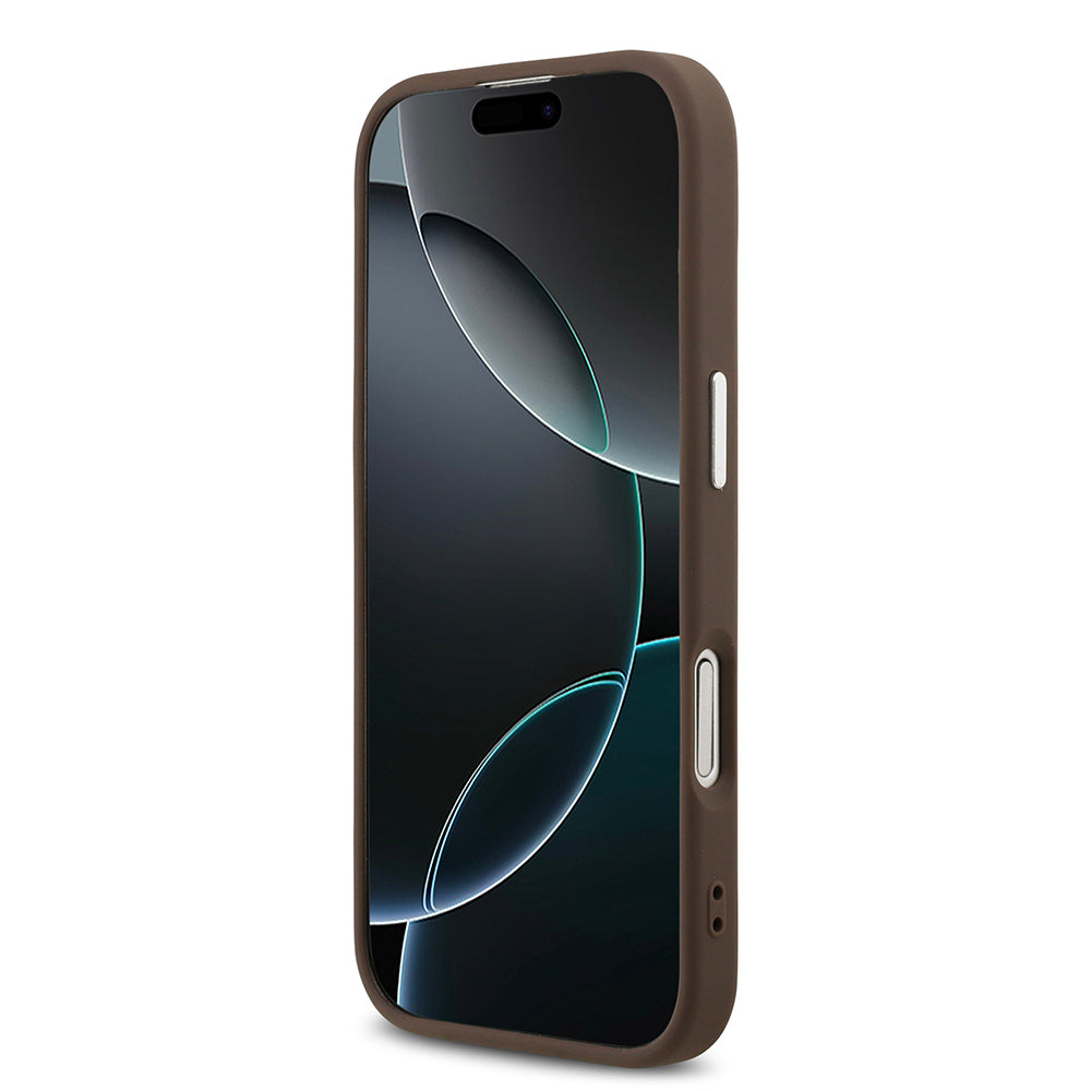 Apple iPhone 17 Kılıf Guess Orjinal Lisanslı M-safe Şarj Özellikli 4G Klasik Yazı Logolu Kapak Kahverengi