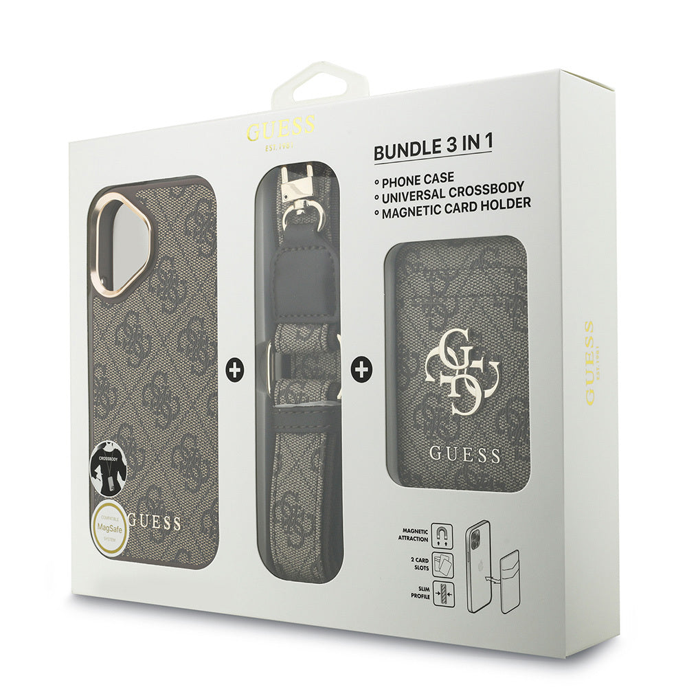 Apple iPhone 17 Kılıf Guess Orjinal Lisanslı M-safe Şarj Özellikli Askılı ve 4G Logo Kartlıklı Kapak Siyah