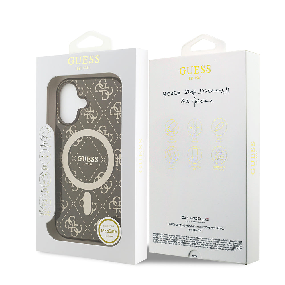 Apple iPhone 17 Kılıf Guess Orjinal Lisanslı M-safe Şarj Özellikli IML Baskılı Klasik Logolu 4G Desenli Kapak Pembe