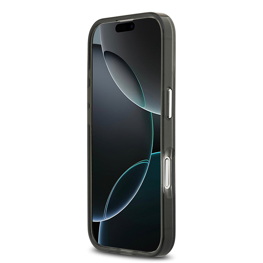 Apple iPhone 17 Kılıf Guess Orjinal Lisanslı M-safe Şarj Özellikli IML Baskılı Üçgen Logolu Metal Kamera Çerçeveli Kapak Şeffaf