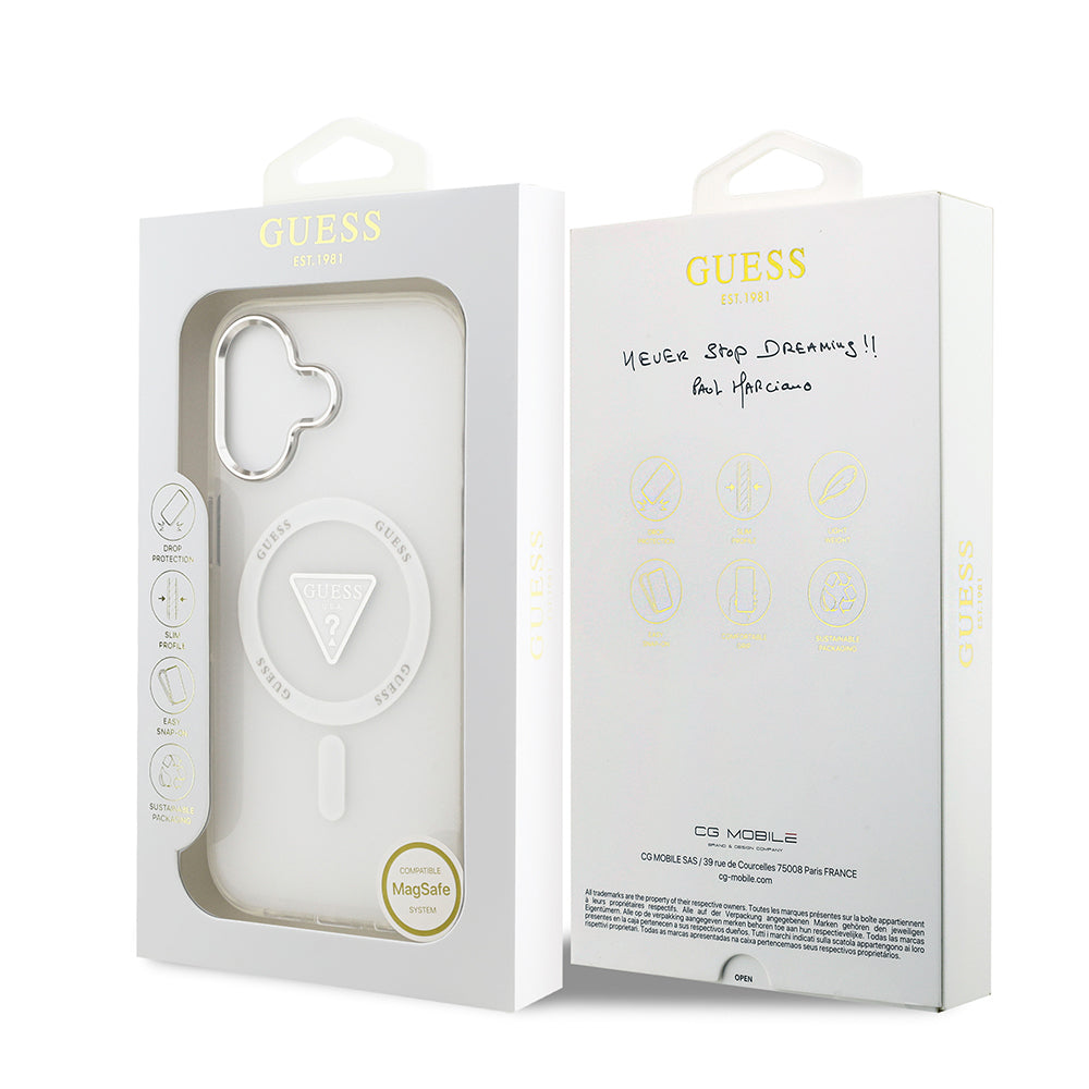 Apple iPhone 17 Kılıf Guess Orjinal Lisanslı M-safe Şarj Özellikli IML Baskılı Üçgen Logolu Metal Kamera Çerçeveli Kapak Siyah