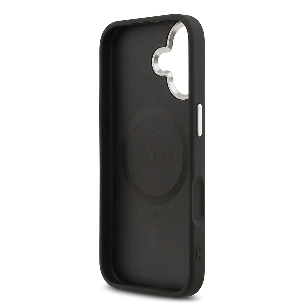 Apple iPhone 17 Kılıf Guess Orjinal Lisanslı M-safe Şarj Özellikli Klasik Yazı Logolu PU Deri Kapak Kahverengi