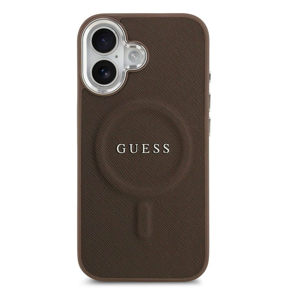 Apple iPhone 17 Kılıf Guess Orjinal Lisanslı M-safe Şarj Özellikli Klasik Yazı Logolu PU Deri Kapak Siyah