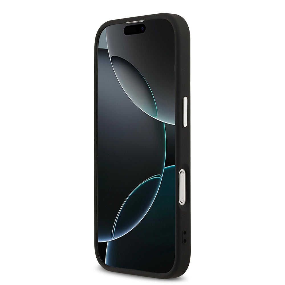 Apple iPhone 17 Kılıf Guess Orjinal Lisanslı M-safe Şarj Özellikli Metal Kamera Çerçeveli Üçgen Logolu Glitter Kapak Gri