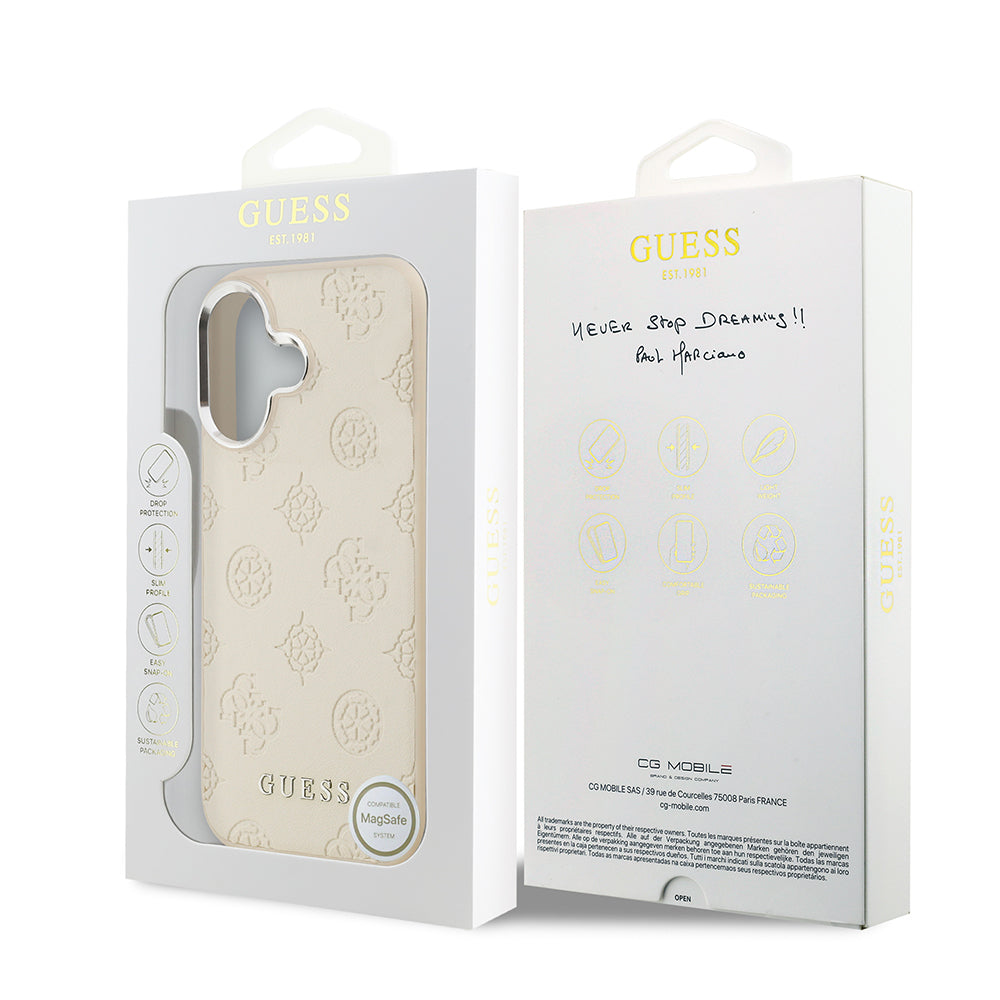 Apple iPhone 17 Kılıf Guess Orjinal Lisanslı M-safe Şarj Özellikli Sıcak Baskılı Klasik Yazı Logolu PU Deri Peony Kapak Siyah