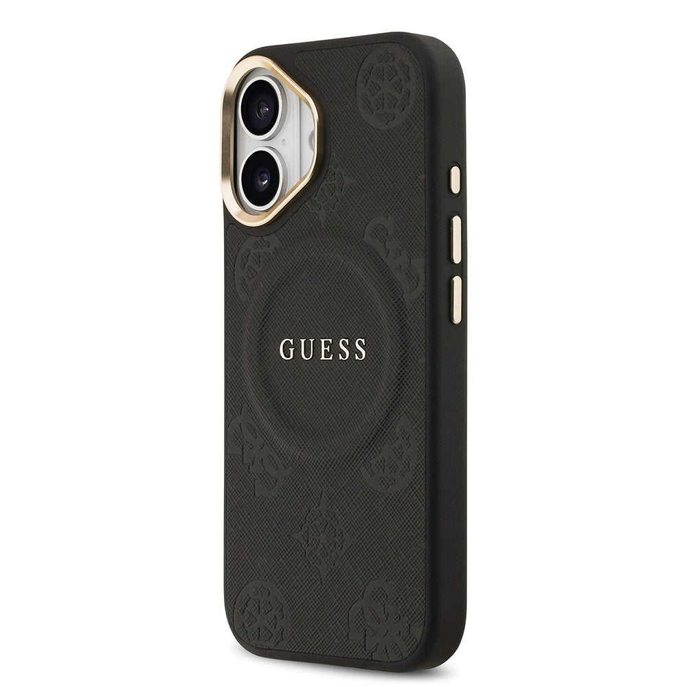 Apple iPhone 17 Kılıf Guess Orjinal Lisanslı M-safe Şarj Özellikli Sıcak Baskılı Yazı Logolu PU Deri Peony Kapak Pembe