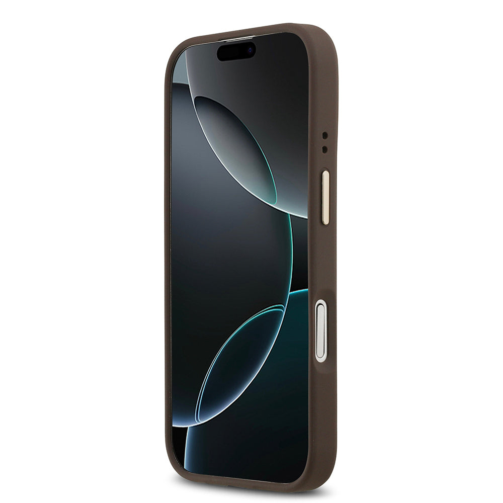 Apple iPhone 17 Kılıf Guess Orjinal Lisanslı M-safe Şarj Özellikli Sıcak Baskılı Yazı Logolu PU Deri Peony Kapak Bej