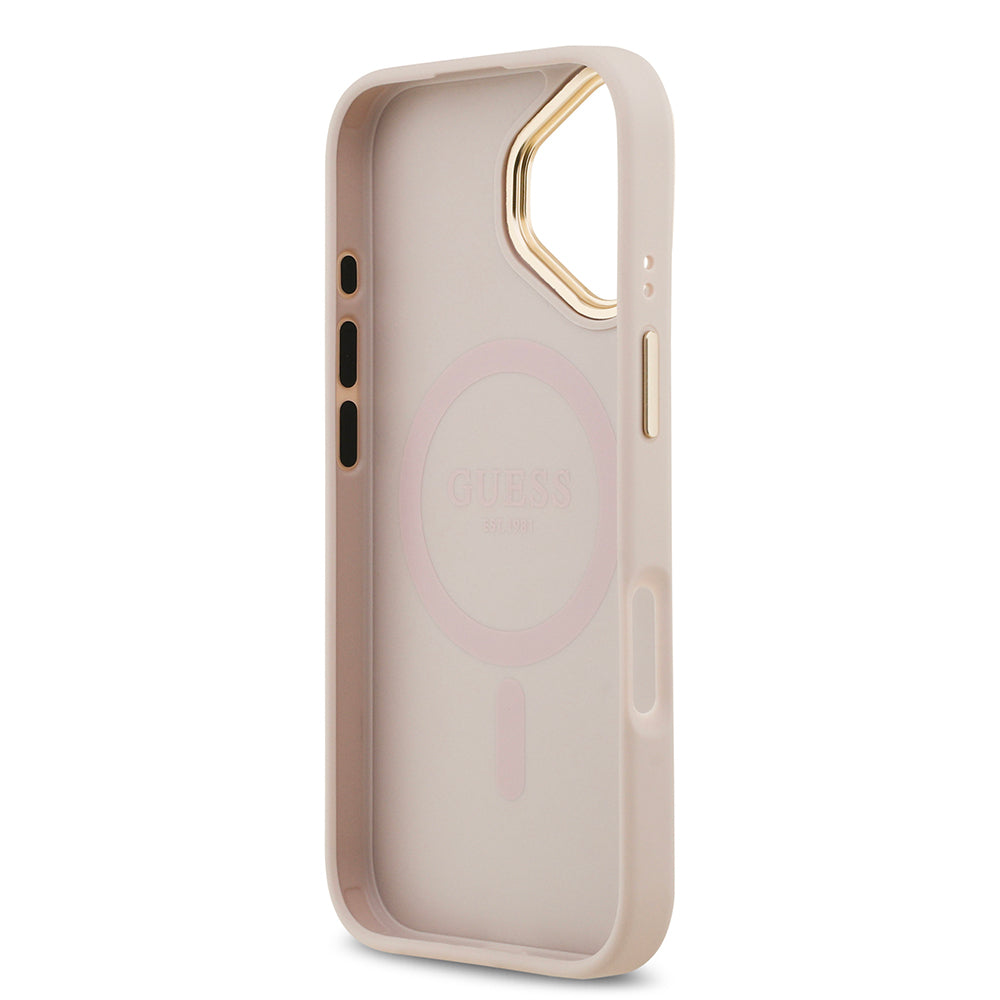 Apple iPhone 17 Kılıf Guess Orjinal Lisanslı M-safe Şarj Özellikli Sıcak Baskılı Yazı Logolu PU Deri Peony Kapak Siyah