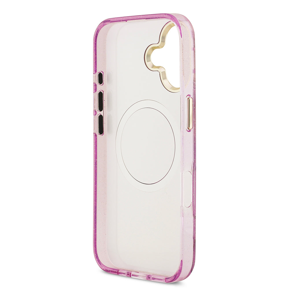 Apple iPhone 17 Kılıf Guess Orjinal Lisanslı M-safe Şarj Özellikli Simli Çiçek Desenli Metal Kamera Çerçeveli Üçgen Logolu Kapak Yeşil