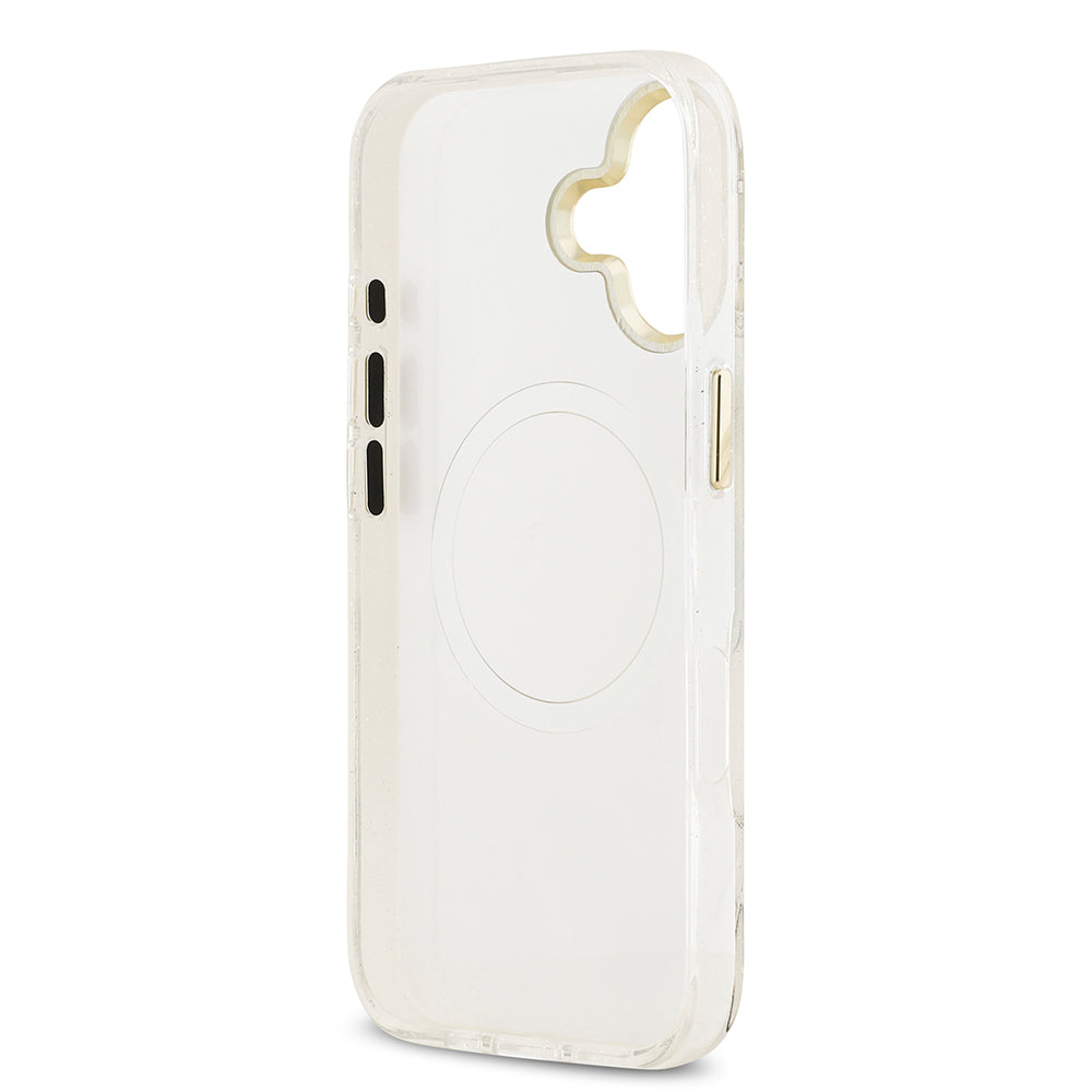 Apple iPhone 17 Kılıf Guess Orjinal Lisanslı M-safe Şarj Özellikli Simli Çiçek Desenli Metal Kamera Çerçeveli Üçgen Logolu Kapak Mor