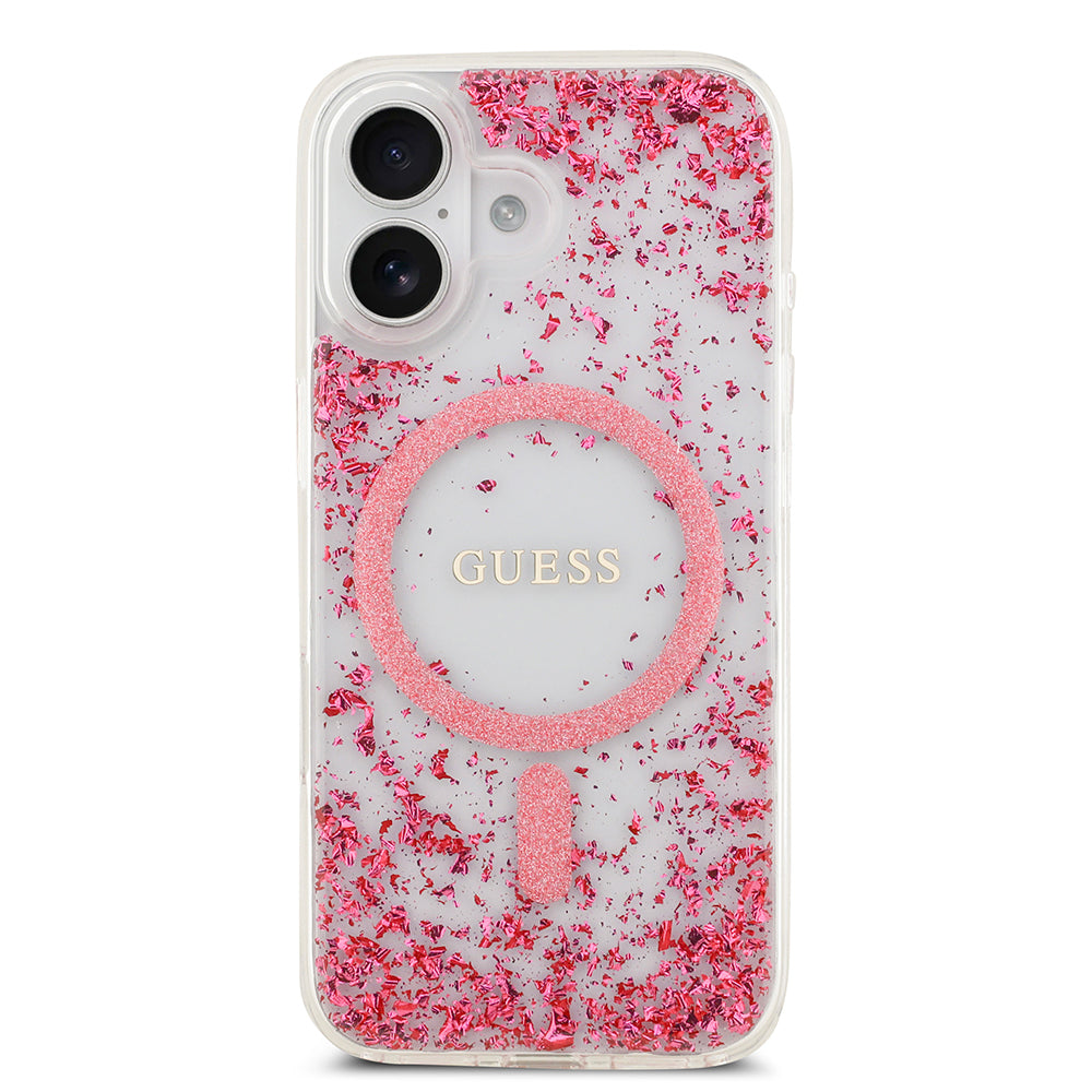 Apple iPhone 17 Kılıf Guess Orjinal Lisanslı M-safe Şarj Özellikli Transparan Resin Bottom Kapak Pembe