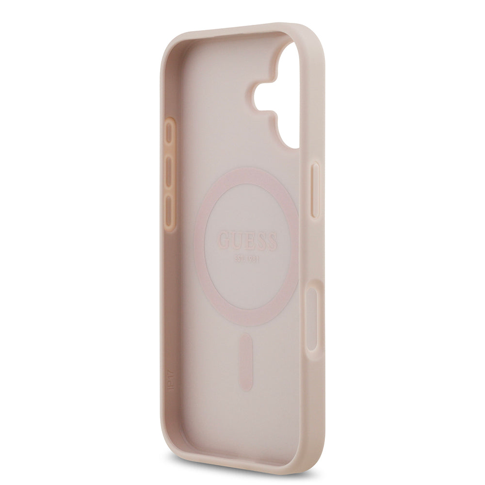 Apple iPhone 17 Kılıf Guess Orjinal Lisanslı M-safe Şarj Özellikli Yazı Logolu Circle Classic Kapak Siyah