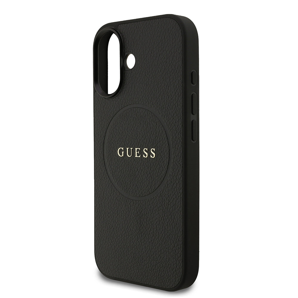 Apple iPhone 17 Kılıf Guess Orjinal Lisanslı M-safe Şarj Özellikli Yazı Logolu PU Deri Kapak Siyah