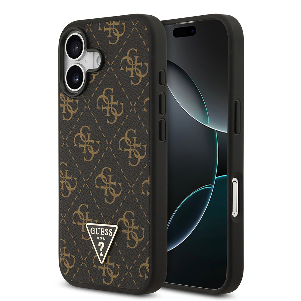 Apple iPhone 17 Kılıf Guess Orjinal Lisanslı PU Deri 4G Desenli Üçgen Logolu Kapak Siyah