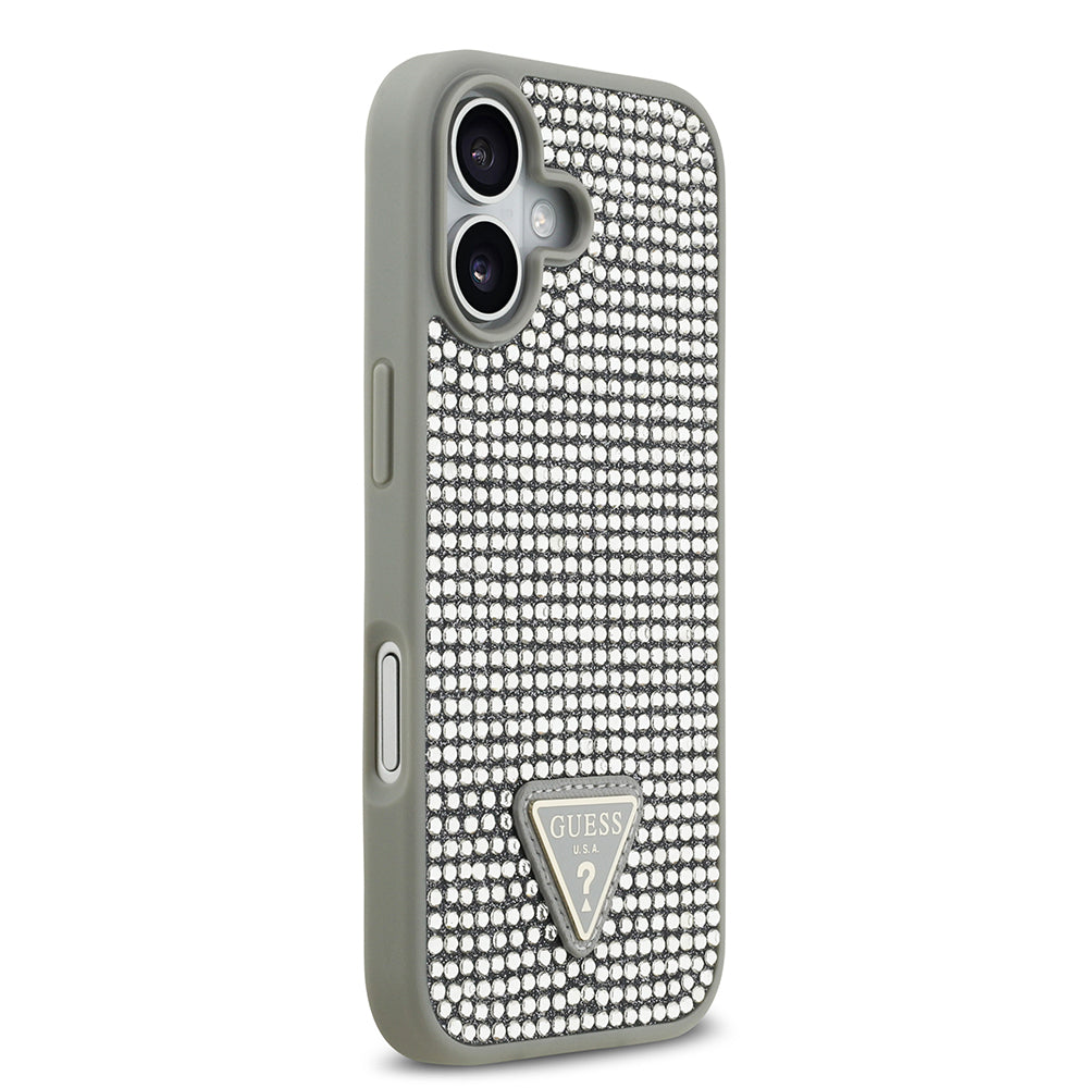 Apple iPhone 17 Kılıf Guess Orjinal Lisanslı Taşlı Arka Yüzey Üçgen Logolu Kapak Siyah