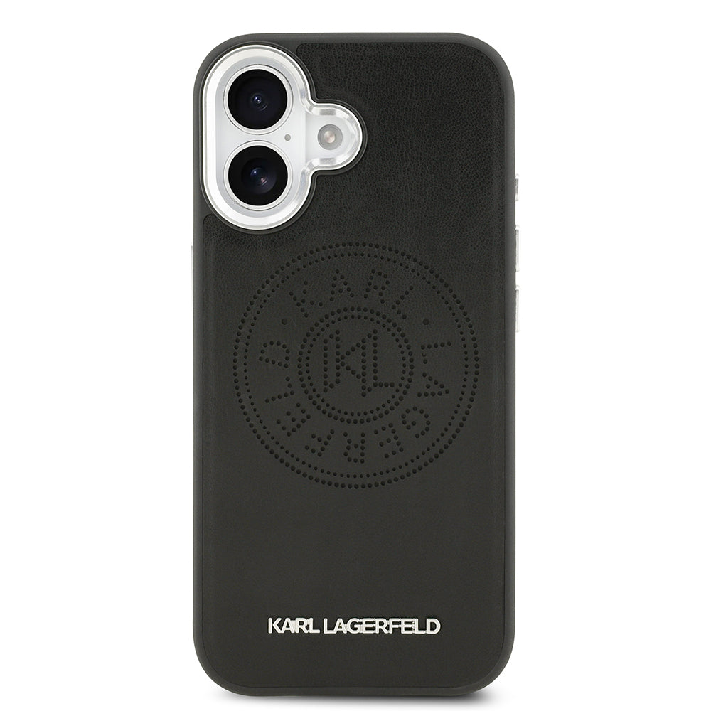 Apple iPhone 17 Kılıf Karl Lagerfeld Orjinal Lisanslı M-safe Şarj Özellikli Delikli Tasarım Metal Logolu PU Deri Kapak Siyah