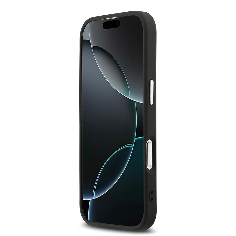 Apple iPhone 17 Kılıf Karl Lagerfeld Orjinal Lisanslı M-safe Şarj Özellikli Delikli Tasarım Metal Logolu PU Deri Kapak Siyah