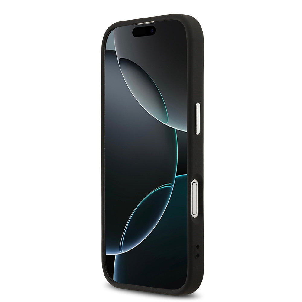 Apple iPhone 17 Kılıf Karl Lagerfeld Orjinal Lisanslı M-safe Şarj Özellikli Metal Kamera ve Buton Tasarımlı Karl PU Deri Kapak Siyah