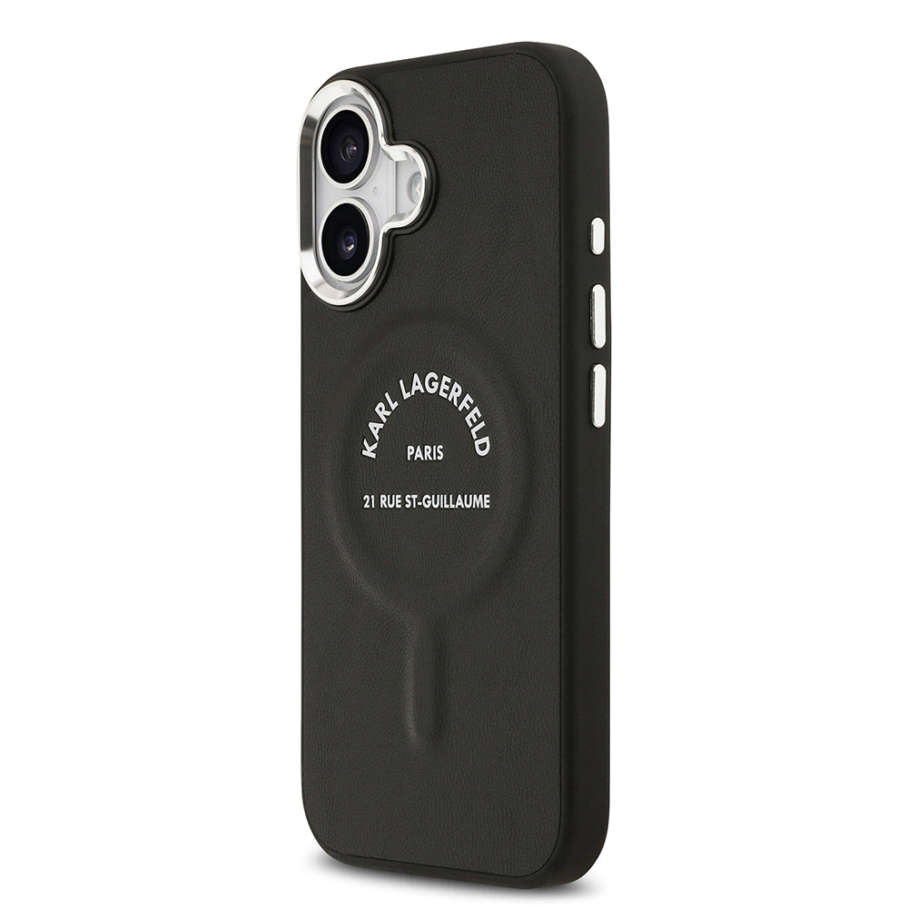Apple iPhone 17 Kılıf Karl Lagerfeld Orjinal Lisanslı M-safe Şarj Özellikli Metal Kamera ve Buton Tasarımlı Paris RSG PU Deri Kapak Siyah