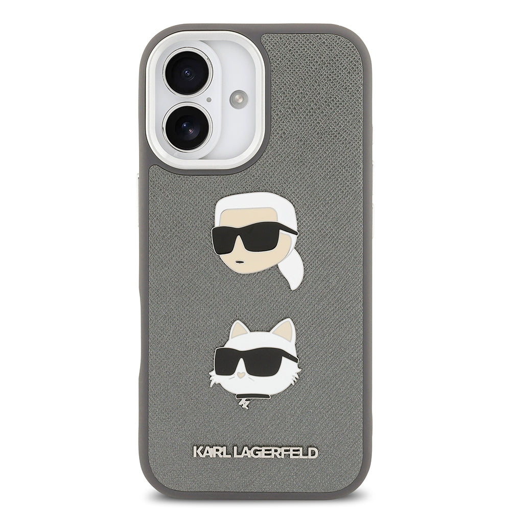 Apple iPhone 17 Kılıf Karl Lagerfeld Orjinal Lisanslı Metal Logolu K&C Heads Pin Kapak Siyah