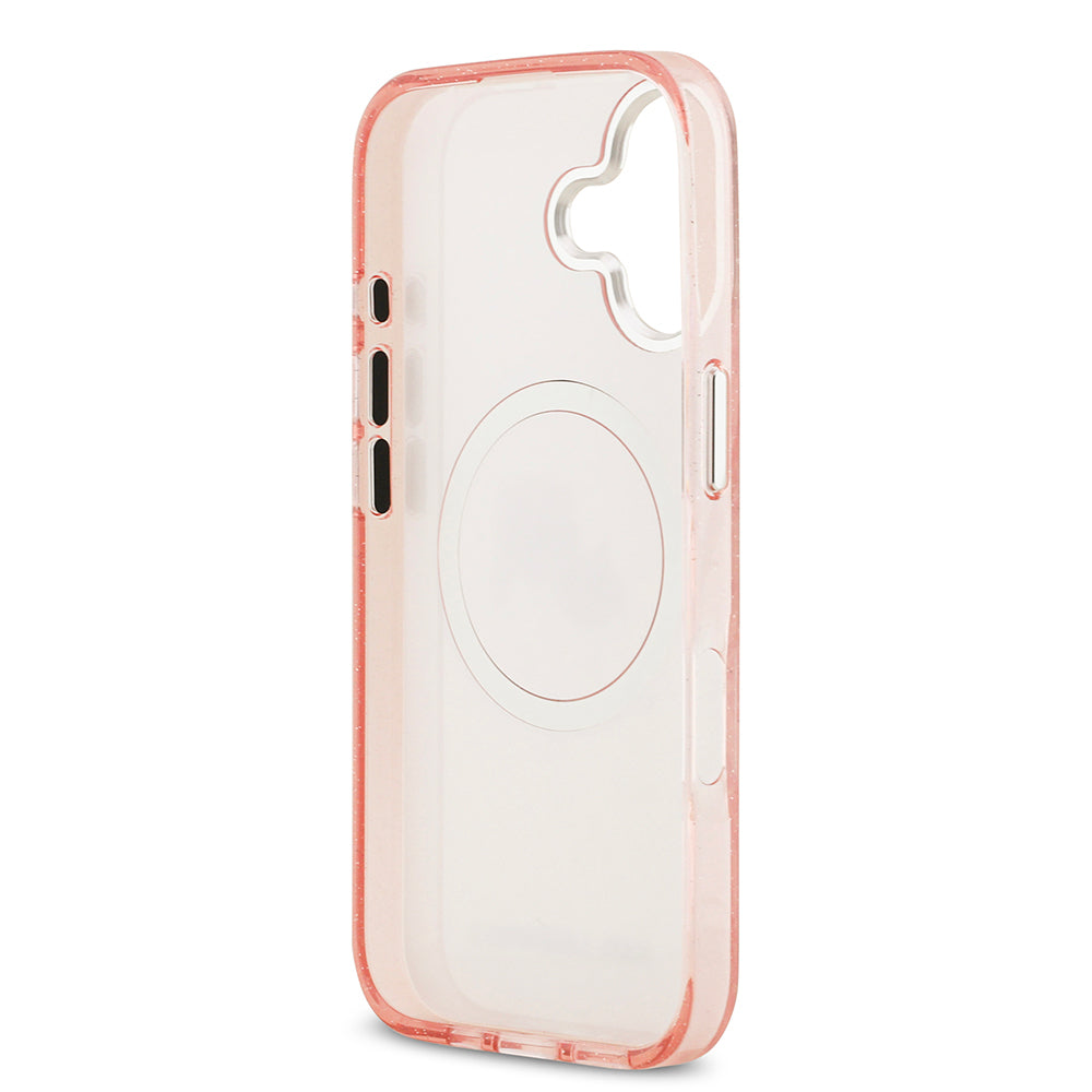 Apple iPhone 17 Kılıf Karl Lagerfeld Orjinal Lisanslı Parlayan Simli Karl & Choupette Heads Kapak Pembe