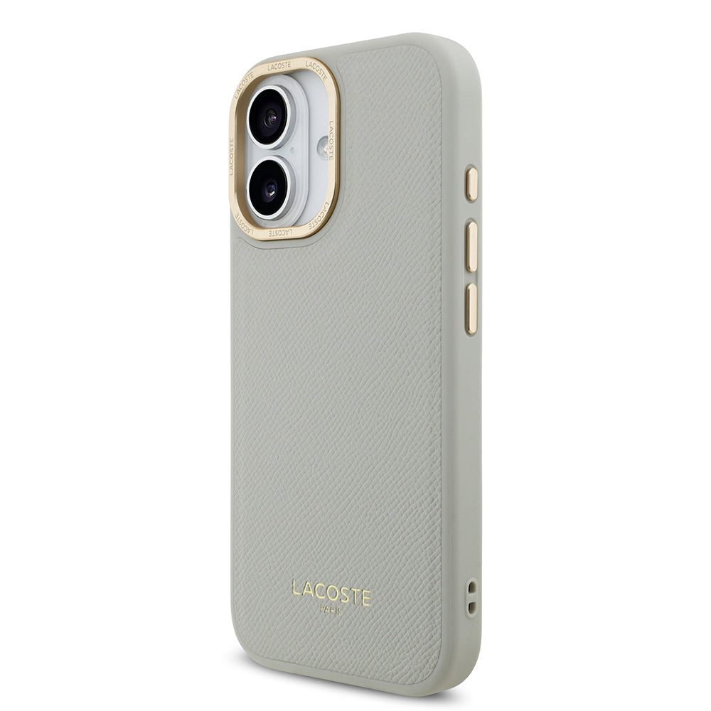 Apple iPhone 17 Kılıf Lacoste Orjinal Lisanslı M-safe Şarj Özellikli Champs Elysees PU Deri Tasarımlı Kapak Gri