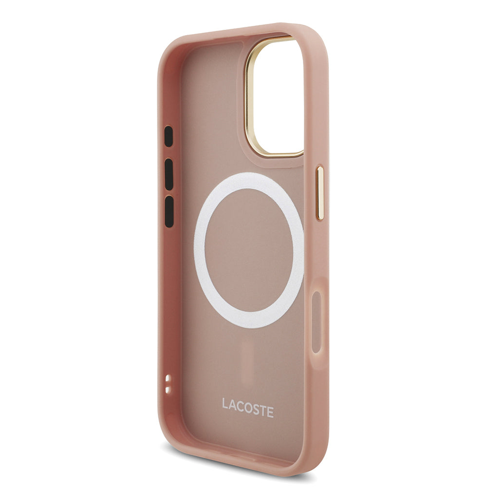 Apple iPhone 17 Kılıf Lacoste Orjinal Lisanslı M-safe Şarj Özellikli Champs Elysees PU Deri Tasarımlı Kapak Gri