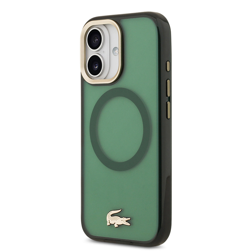 Apple iPhone 17 Kılıf Lacoste Orjinal Lisanslı M-safe Şarj Özellikli Gold Timsah Logolu Buzlu Kapak Siyah