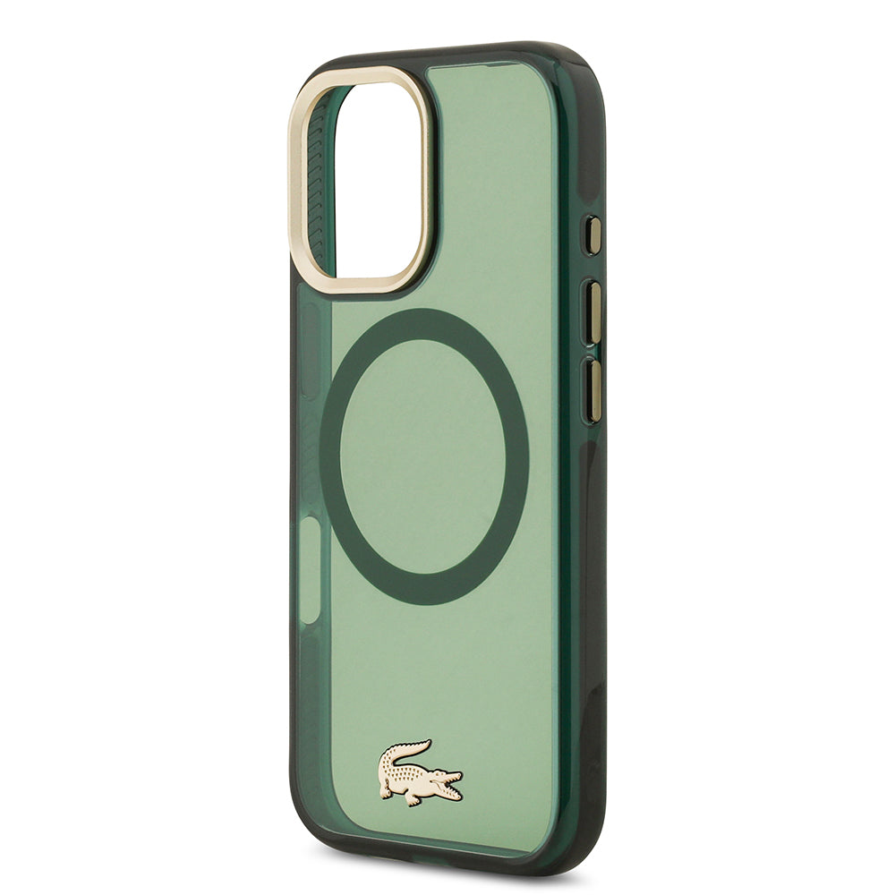 Apple iPhone 17 Kılıf Lacoste Orjinal Lisanslı M-safe Şarj Özellikli Gold Timsah Logolu Buzlu Kapak Beyaz