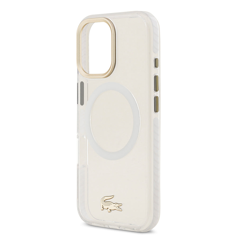 Apple iPhone 17 Kılıf Lacoste Orjinal Lisanslı M-safe Şarj Özellikli Gold Timsah Logolu Buzlu Kapak Siyah