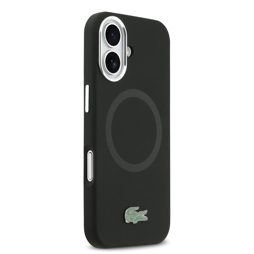 Apple iPhone 17 Kılıf Lacoste Orjinal Lisanslı M-safe Şarj Özellikli İkonik Logolu Metal Kamera Çerçeveli Silikon Kapak Siyah