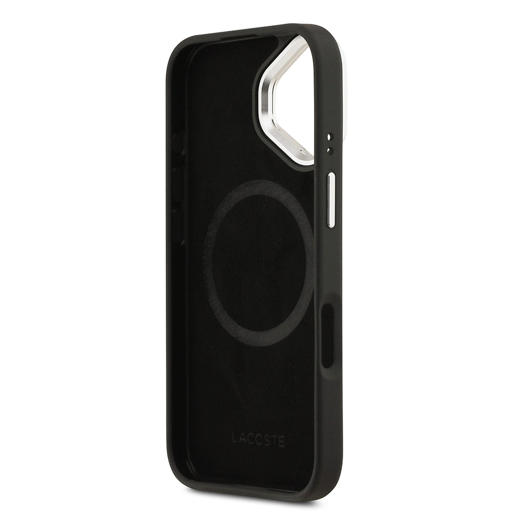 Apple iPhone 17 Kılıf Lacoste Orjinal Lisanslı M-safe Şarj Özellikli PU Pike Desenli Standlı Metal Logolu Kapak Koyu Yeşil