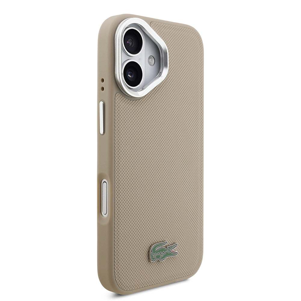 Apple iPhone 17 Kılıf Lacoste Orjinal Lisanslı M-safe Şarj Özellikli PU Pike Desenli Standlı Metal Logolu Kapak Koyu Yeşil