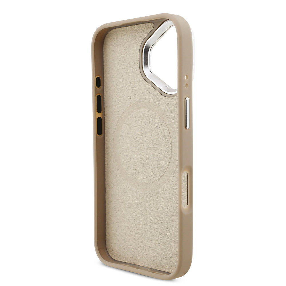 Apple iPhone 17 Kılıf Lacoste Orjinal Lisanslı M-safe Şarj Özellikli PU Pike Desenli Standlı Metal Logolu Kapak Koyu Yeşil