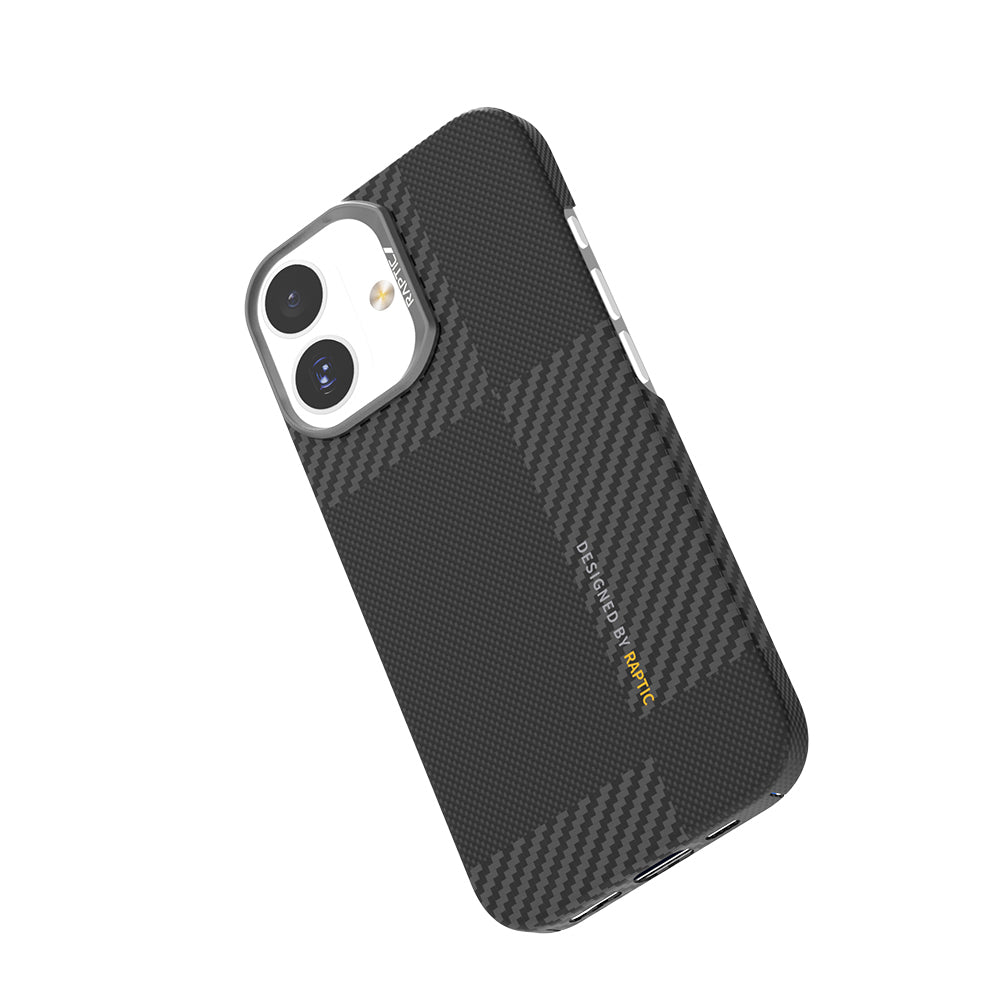 Apple iPhone 17 Kılıf M-safe Şarj Özellikli 600D Metal Kamera Çerçeveli Raptic Aramid Fiber Geotik Serisi Kapak Siyah