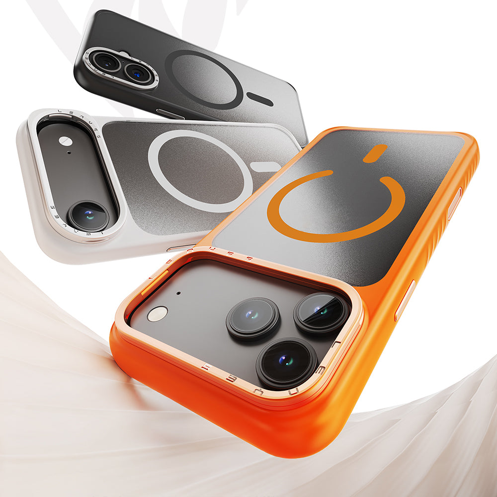 Apple iPhone 17 Kılıf M-safe Şarj Özellikli Metal Kamera Standlı Lenyes CK226 PC Kapak Şeffaf