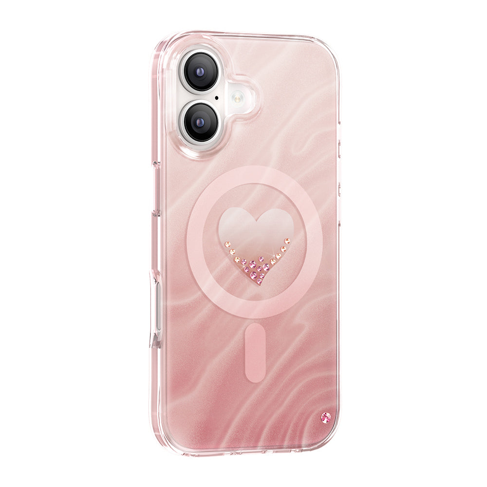 Apple iPhone 17 Kılıf M-Safe Şarj Özellikli Orjinal Swarovski Taşlı Zore Paris Rovix Sert PC Kapak