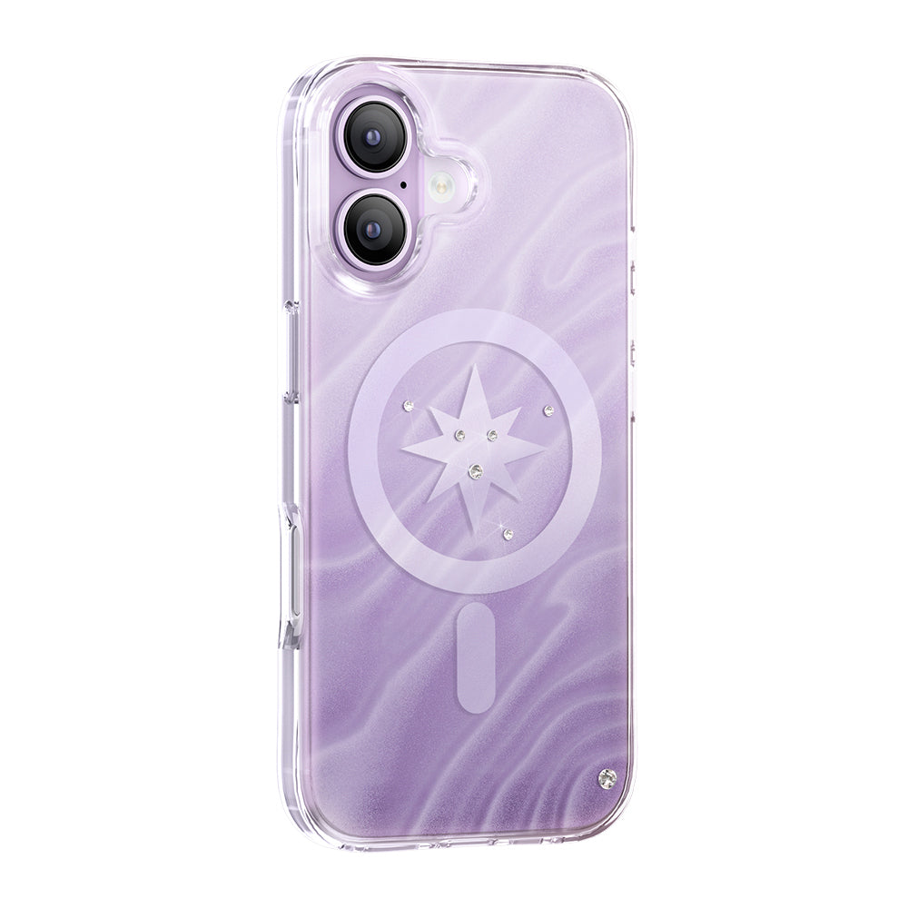 Apple iPhone 17 Kılıf M-Safe Şarj Özellikli Orjinal Swarovski Taşlı Zore Paris Rovix Sert PC Kapak