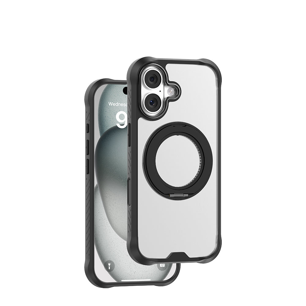 Apple iPhone 17 Kılıf M-safe Şarj Özellikli Parmak Ring Standlı Airbag Tasarımlı Mutural Obsidian Serisi Kapak Turuncu